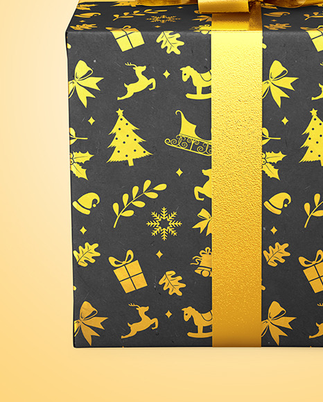 Kraft Gift Box with Glossy Bow Mockup