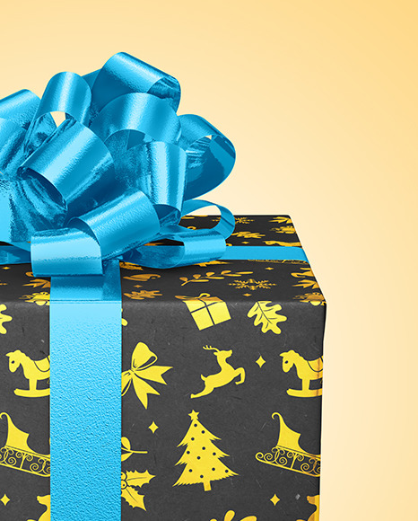 Kraft Gift Box with Glossy Metallic Bow Mockup