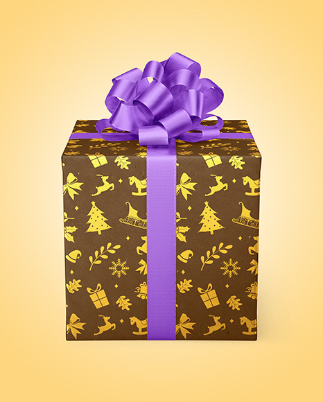 Kraft Gift Box with Matte Metallic Bow Mockup