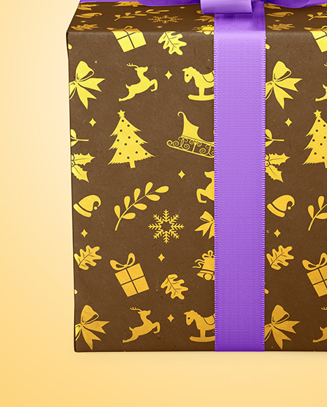 Kraft Gift Box with Matte Metallic Bow Mockup