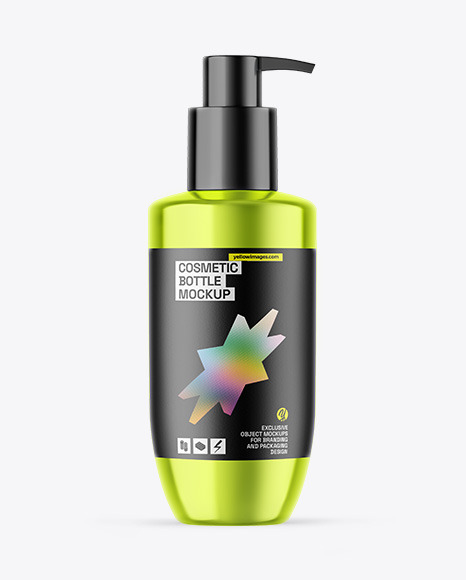 Metallic Cosmetic Bottle With Pump Mockup