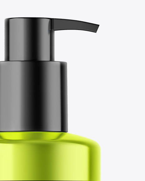 Metallic Cosmetic Bottle With Pump Mockup