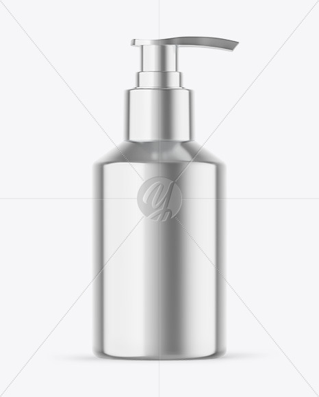 Metallic Cosmetic Bottle With Pump Mockup