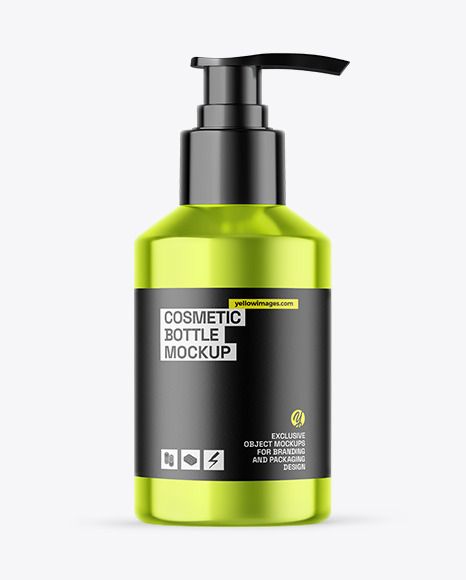 Metallic Cosmetic Bottle With Pump Mockup