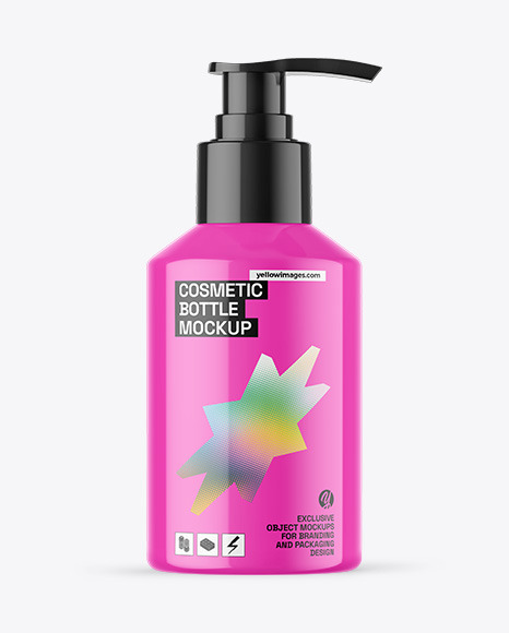 Glossy Cosmetic Bottle With Pump Mockup - Label mockup bottle