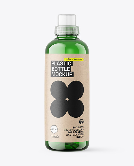 500ml Green Plastic Bottle w/ Liquid Mockup