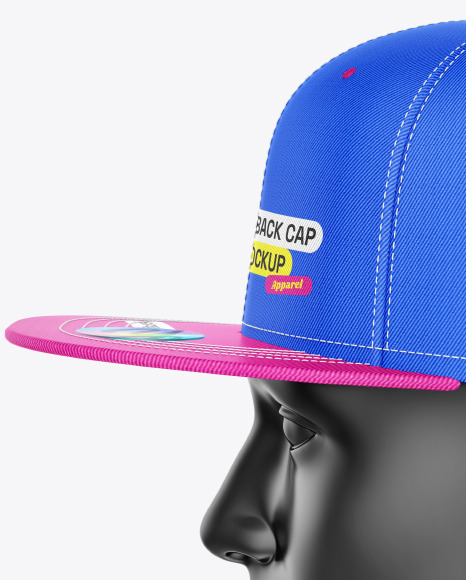 Snapback Cap w/ Sticker Mockup - Side View