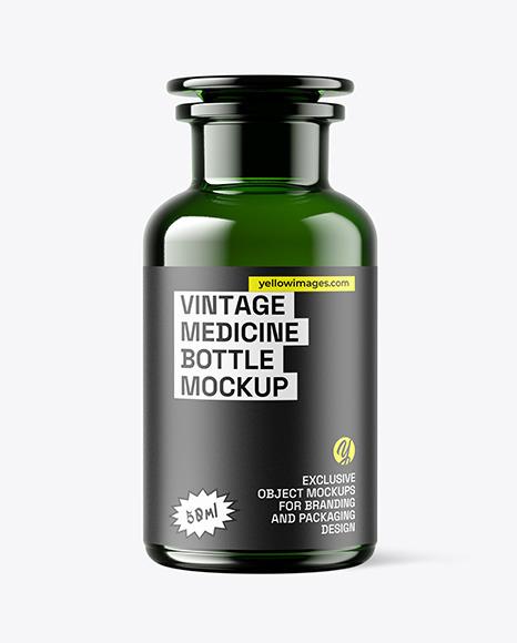 Green Glass Vintage Medicine Bottle Mockup