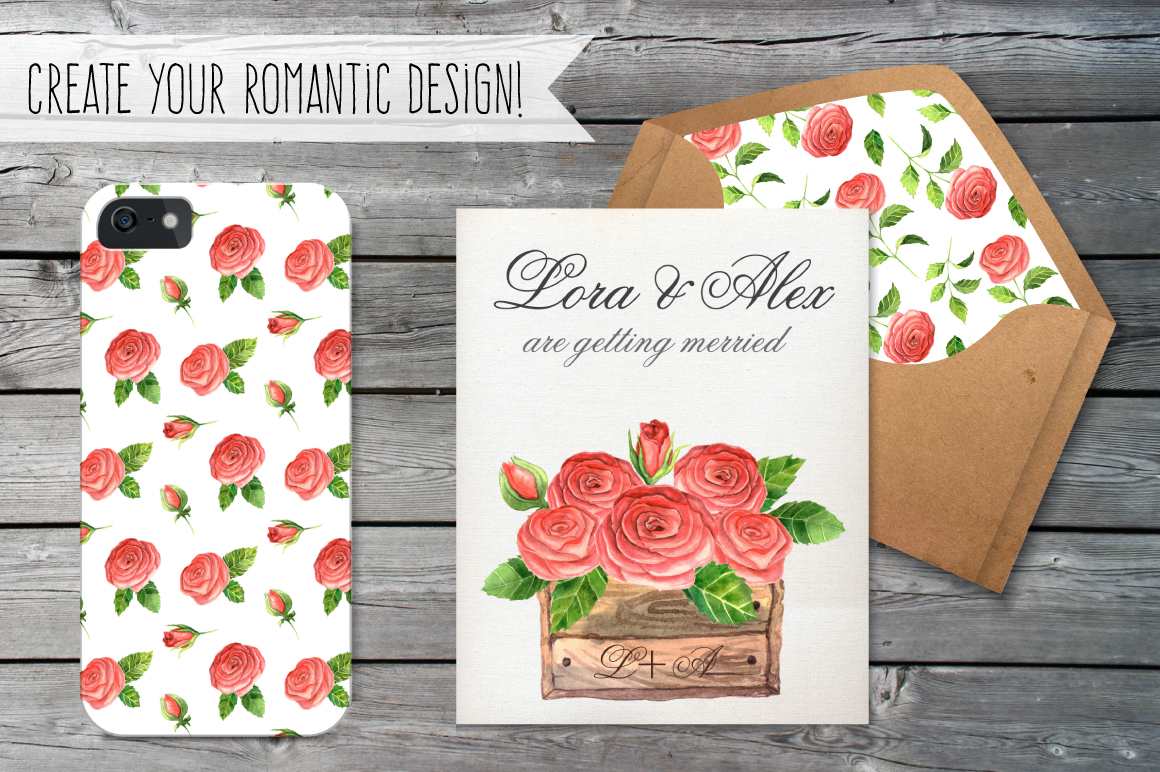 Watercolor Roses in Boxes Watercolor Roses in Boxes