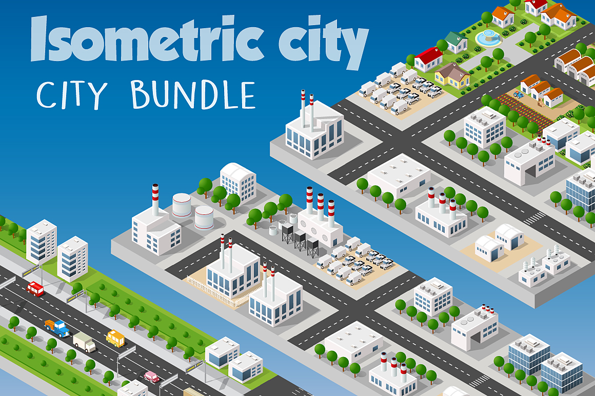 Isometric bundle modern 3D city