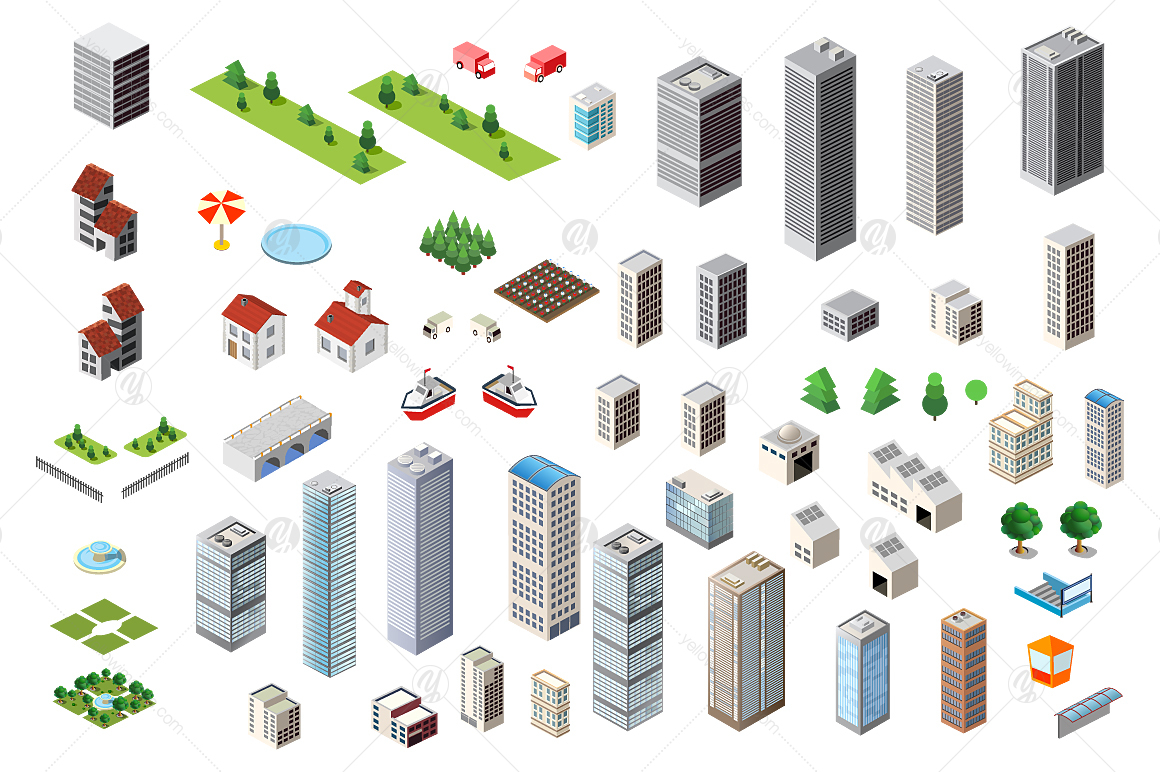 Isometric bundle modern 3D city