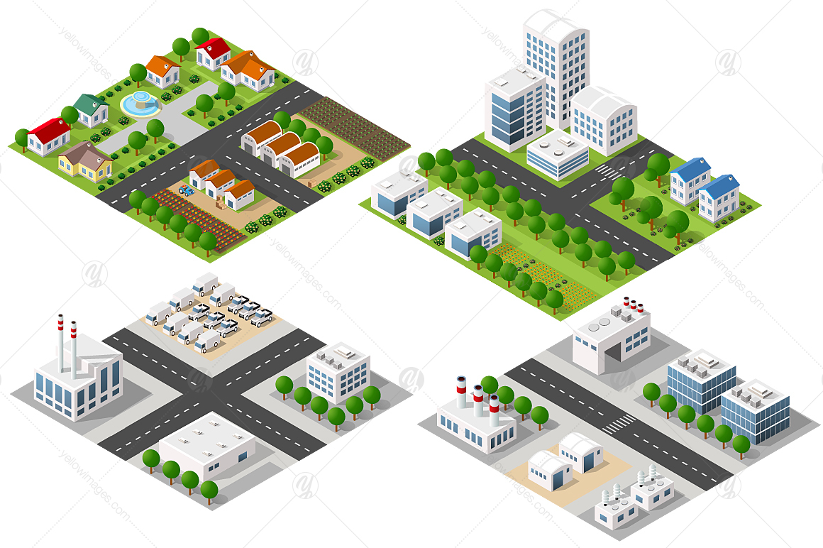 Isometric bundle modern 3D city