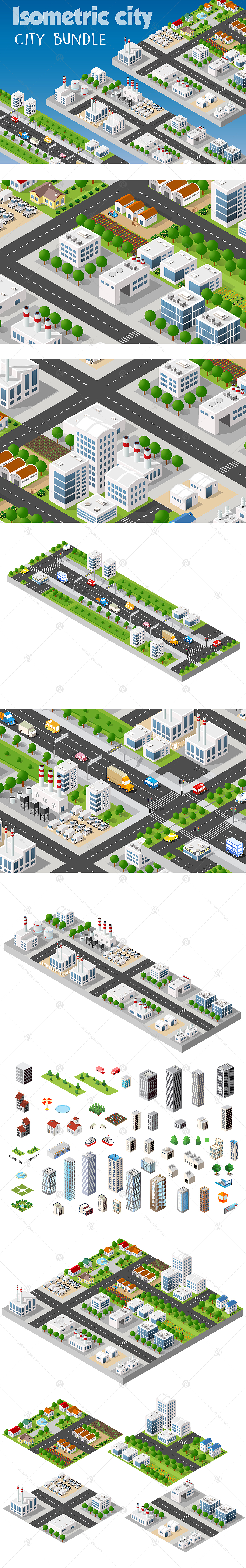 Isometric bundle modern 3D city