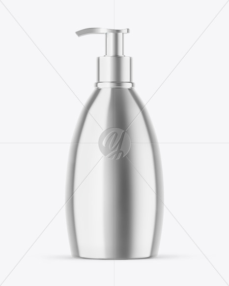 Metallic Cosmetic Bottle With Pump Mockup