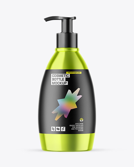 Metallic Cosmetic Bottle With Pump Mockup