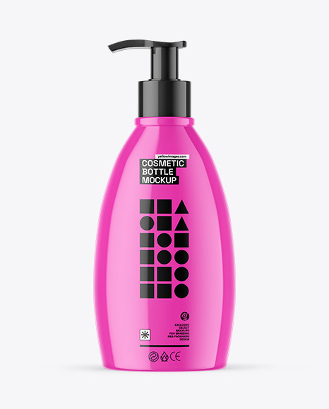 Glossy Cosmetic Bottle With Pump Mockup - Label mockup bottle