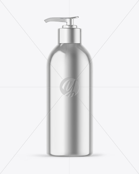 Metallic Cosmetic Bottle With Pump Mockup