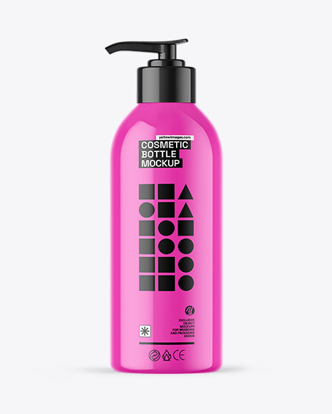 Glossy Cosmetic Bottle With Pump Mockup - Label mockup bottle