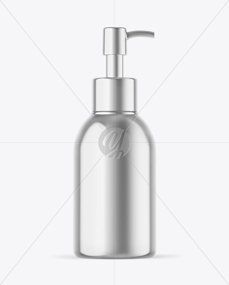 Metallic Cosmetic Bottle With Pump Mockup
