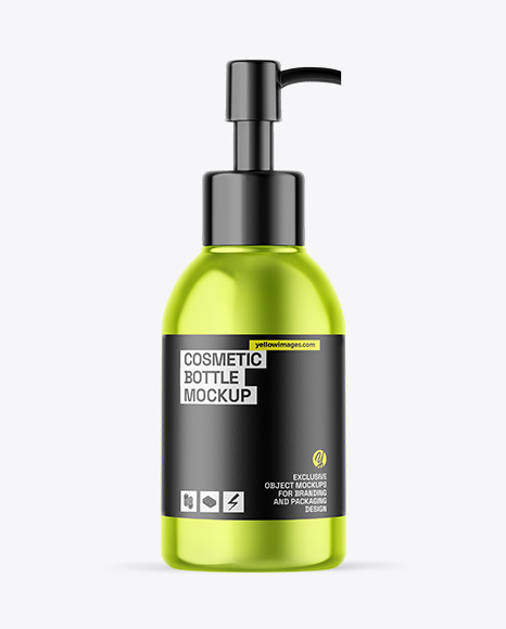 Metallic Cosmetic Bottle With Pump Mockup