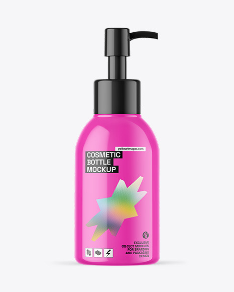 Glossy Cosmetic Bottle With Pump Mockup - Label mockup bottle