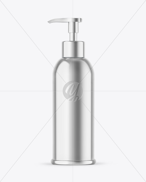 Metallic Cosmetic Bottle With Pump Mockup