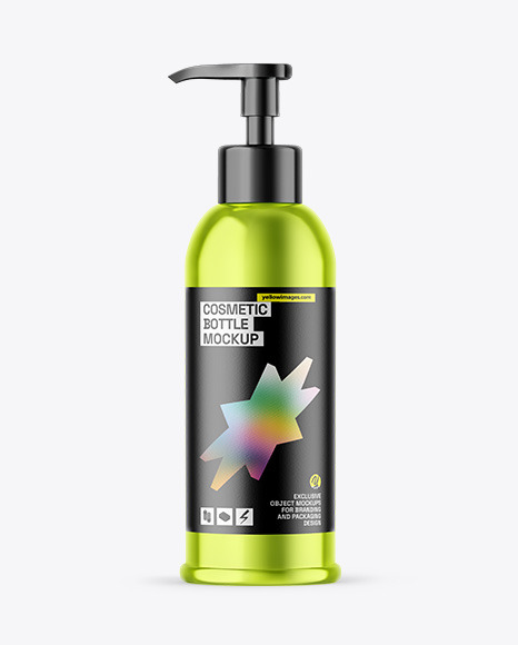 Metallic Cosmetic Bottle With Pump Mockup