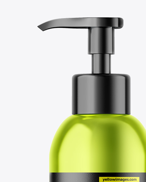 Metallic Cosmetic Bottle With Pump Mockup