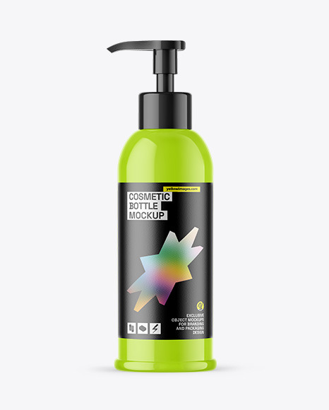Glossy Cosmetic Bottle With Pump Mockup Glossy Cosmetic Bottle With Pump Mockup