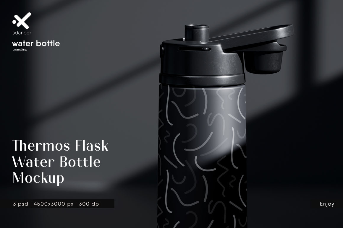 Thermos Flask Water Bottle Mockup Thermos Flask Water Bottle Mockup