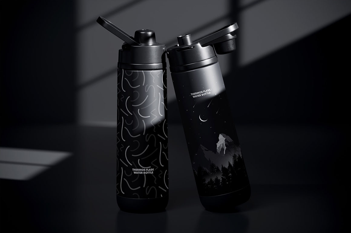 Thermos Flask Water Bottle Mockup Thermos Flask Water Bottle Mockup