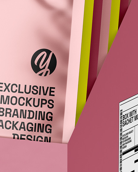 Carton Box With Metallic Sachets Mockup