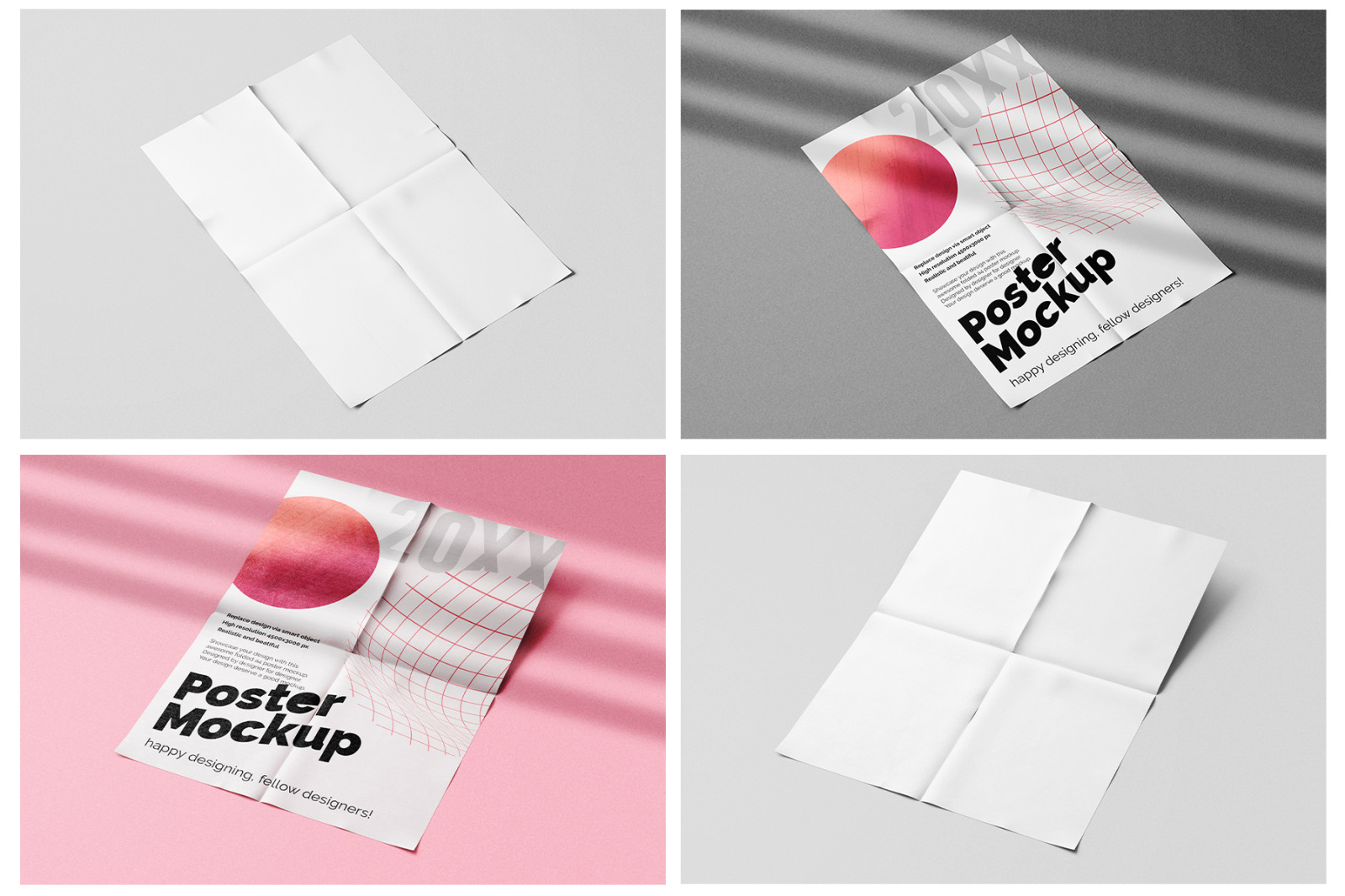 A4 Paper Folded Poster PSD Mockup Pack