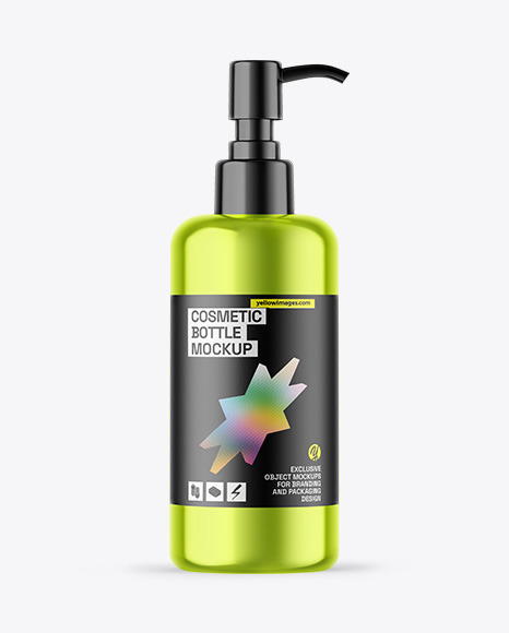 Metallic Cosmetic Bottle With Pump Mockup