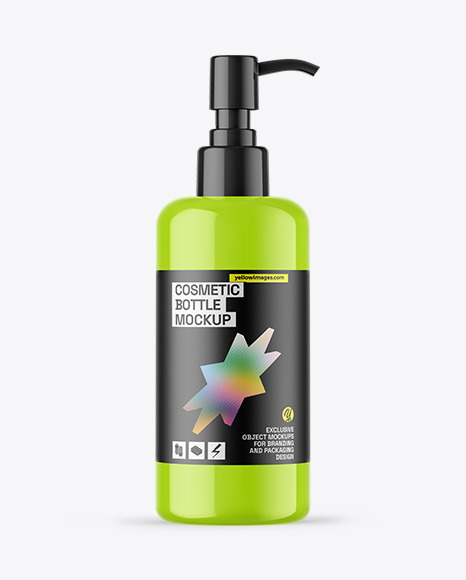 Glossy Cosmetic Bottle With Pump Mockup