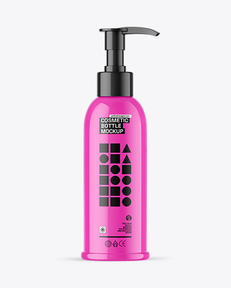 Glossy Cosmetic Bottle With Pump Mockup - Label mockup bottle