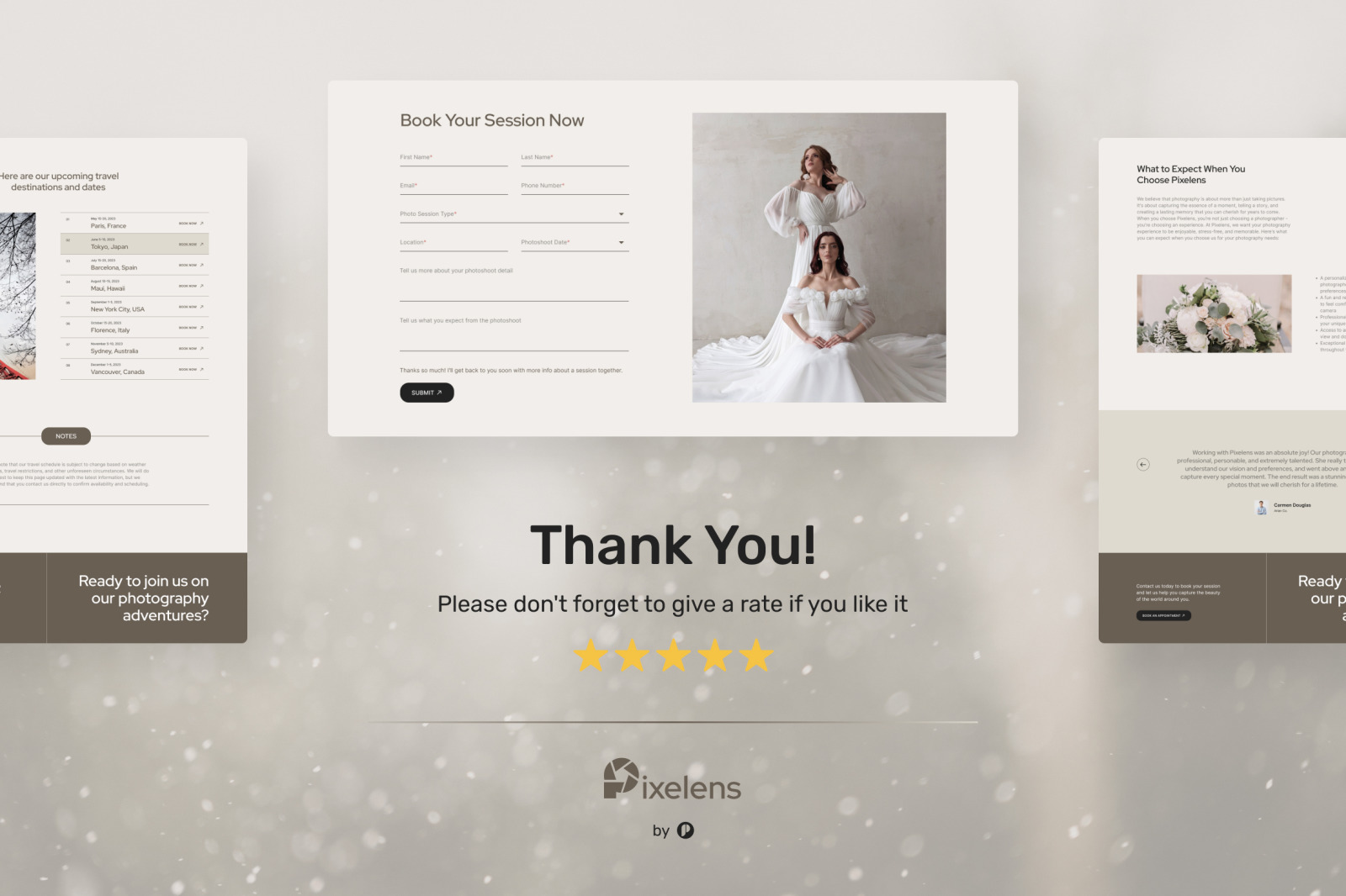 Pixelens – Photography Website Design UI Template