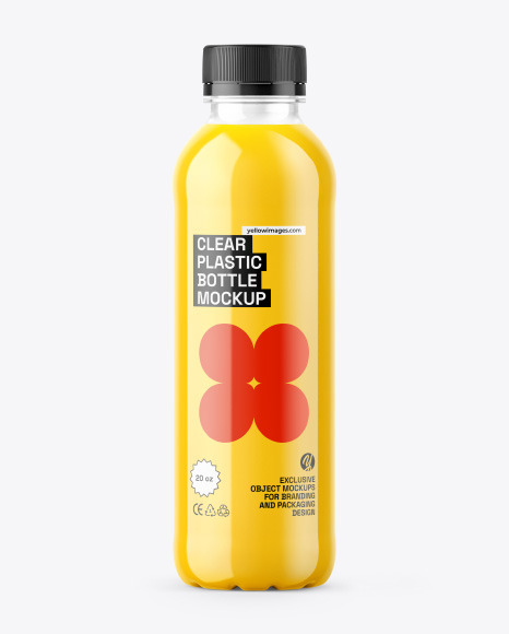 Clear Plastic 20oz Bottle w/ Juice Mockup