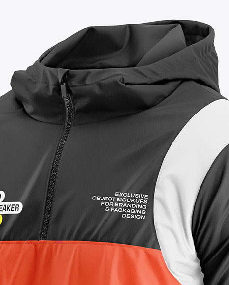 Hooded Windbreaker Mockup - Half Side View