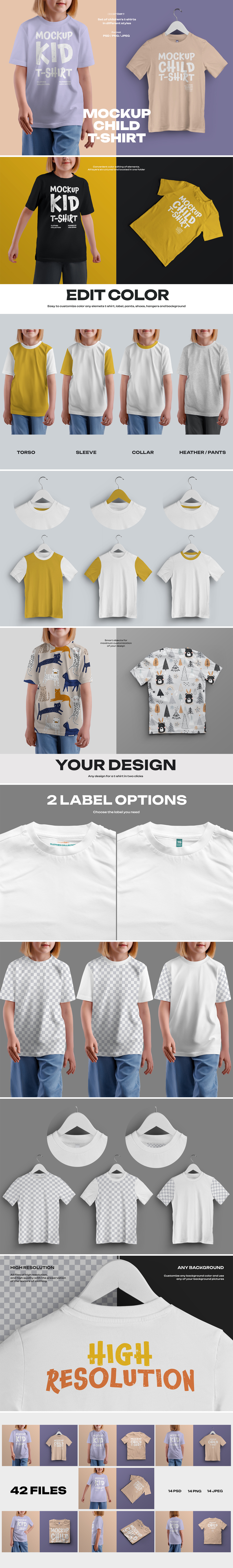 14 Mockups of a Children's T-shirt in Different Styles 14 Mockups of a Children's T-shirt in Different Styles