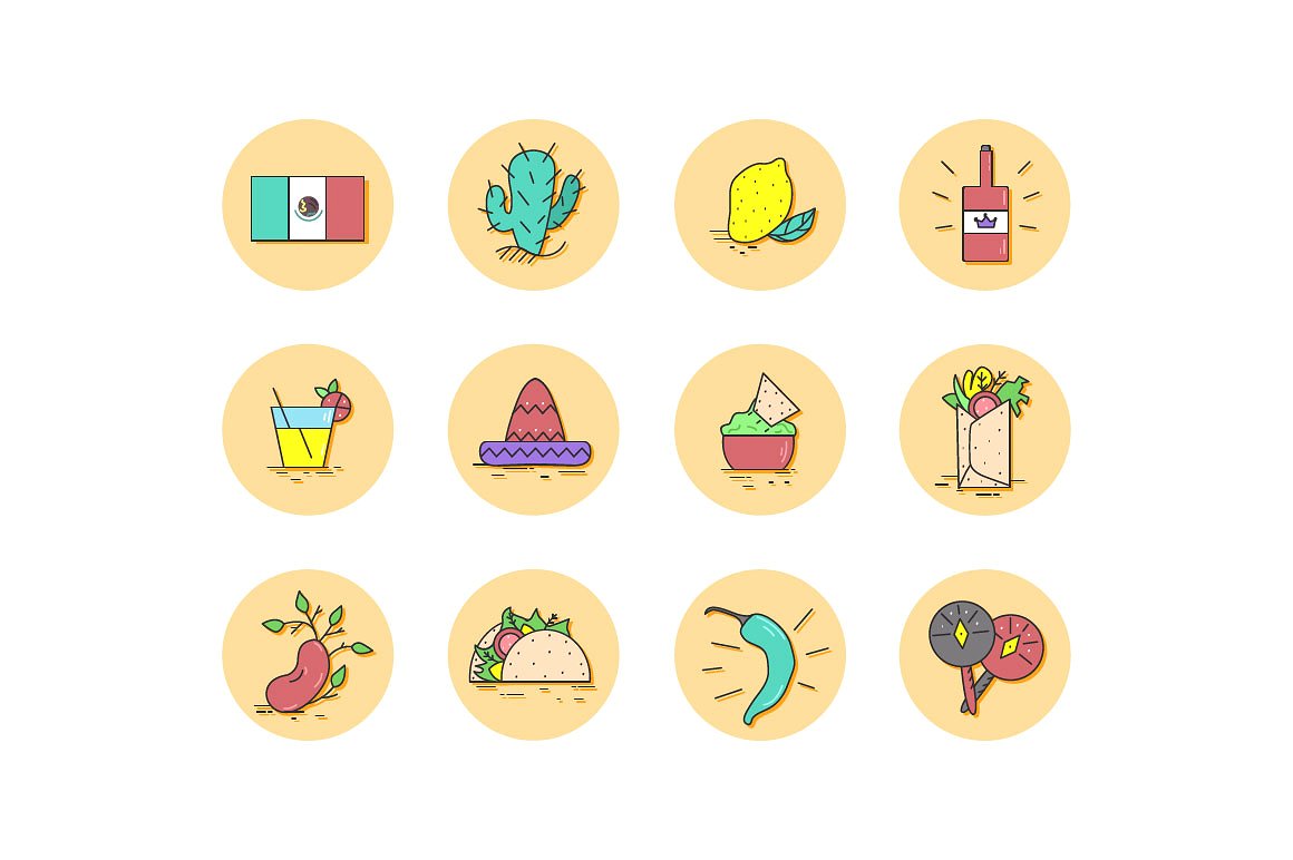 Mexican food icon set Mexican food icon set