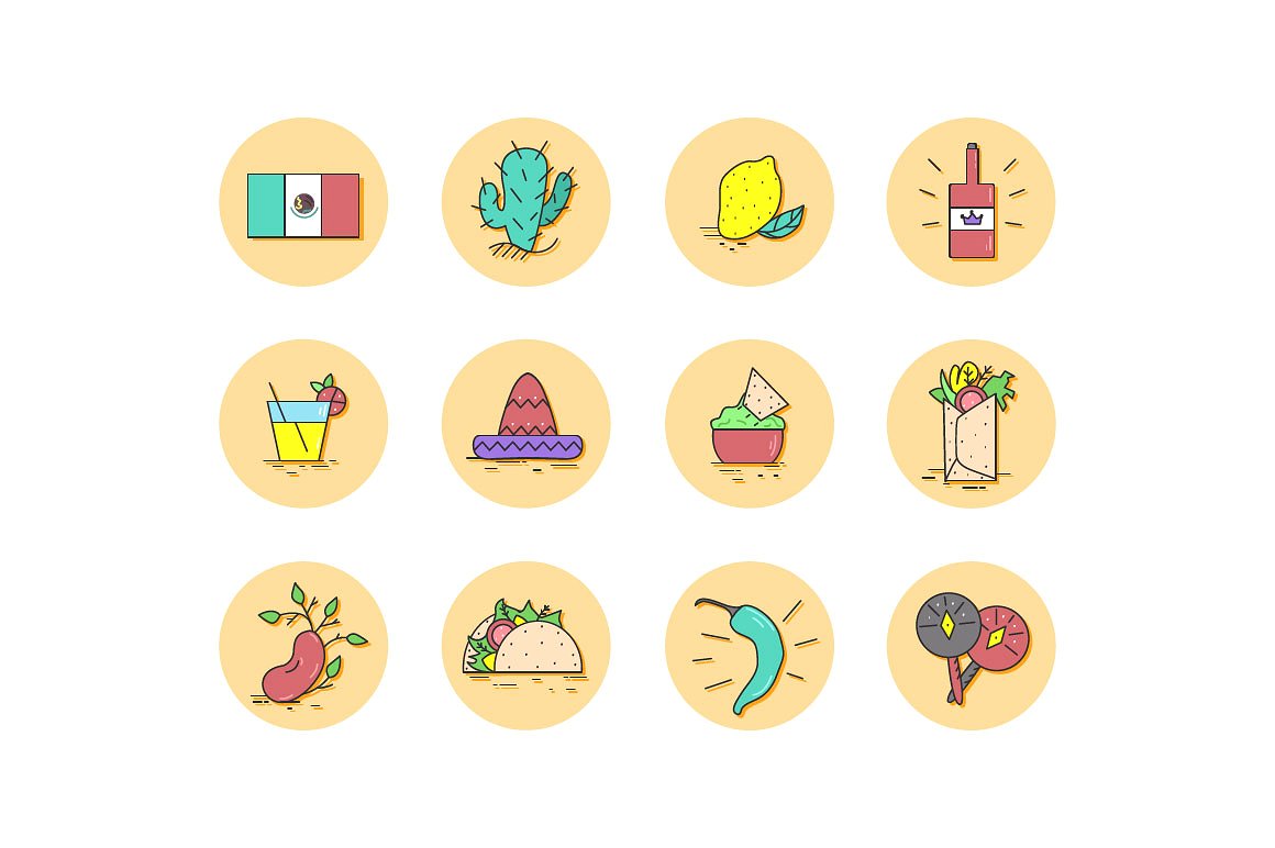 Mexican food icon set