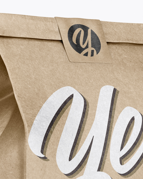 Kraft Paper Bag With Label Mockup - Half Side View