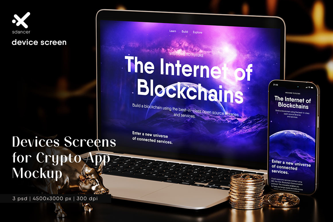 Devices Screens for Crypto App Presentation Mockup Devices Screens for Crypto App Presentation Mockup