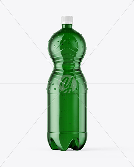 2L Green PET Plastic Bottle w/ Sparkling Water Mockup