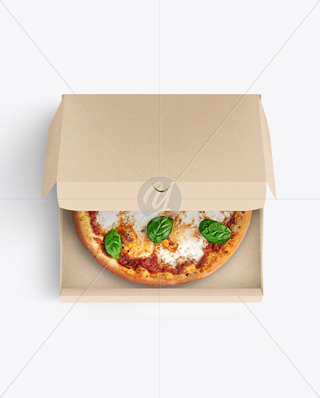 Half Open Kraft Box With Pizza Mockup