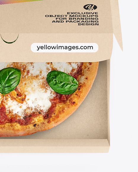 Half Open Kraft Box With Pizza Mockup