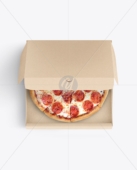 Half Open Kraft Box With Pizza Mockup