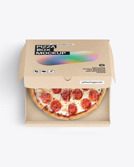 Half Open Kraft Box With Pizza Mockup