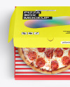 Half Open Kraft Box With Pizza Mockup